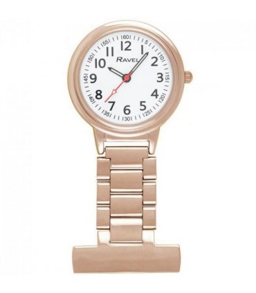 Ravel Easy-Read Nurse White Dial Rose Gold Tone Fob Watch - R1101.40