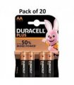 Duracell Plus MN1500+ 150% Extra Life Power Boost AA Alkaline Batteries 4 Per Card- Box of 20