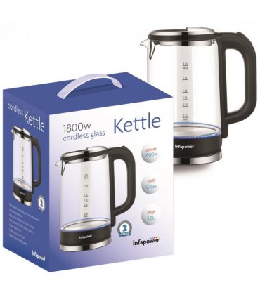 Infapower Glass 1800w 1.7L 360° Cordless Kettle- X507