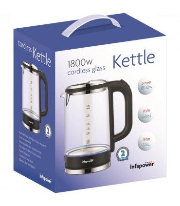 Infapower Glass 1800w 1.7L 360° Cordless Kettle- X507