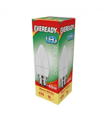 Eveready S13610 LED Candle Bulb 40w B22 (BC) 470lm 4.9W Warm White (Pack of 5)
