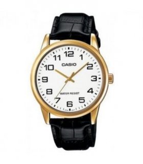 Casio Men's White Dial Black leather Strap watch MTP-V001GL-7BUDF