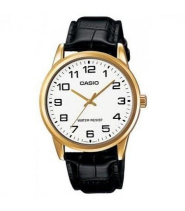 Casio Men's White Dial Black leather Strap watch MTP-V001GL-7BUDF