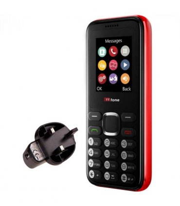 TTfone TT150 Unlocked Basic Mobile Phone UK Sim Free, Long Battery Life, Dual Sim with camera and games, easy to use, durable and light weight pay as you go - Red with Mains Charger and EE Sim Card