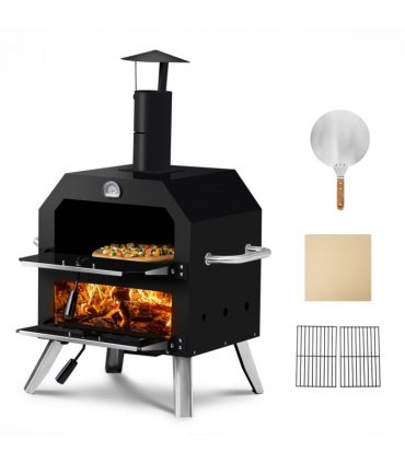 Outdoor Pizza Oven Wood Fired 2-Layer Pizza Ovens Outside Pizza Maker with Stone, Removable Cooking Rack for Camping Backyard BBQ