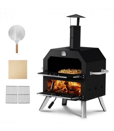 Outdoor Pizza Oven Wood Fired 2-Layer Pizza Ovens Outside Pizza Maker with Stone, Removable Cooking Rack for Camping Backyard BBQ