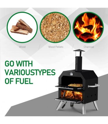 Outdoor Pizza Oven Wood Fired 2-Layer Pizza Ovens Outside Pizza Maker with Stone, Removable Cooking Rack for Camping Backyard BBQ