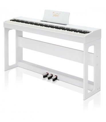 Glarry GDP-104 88 Keys Full Weighted Keyboards Digital Piano with Furniture Stand, Power Adapter, Triple Pedals, Headphone, for All Experience Levels White
