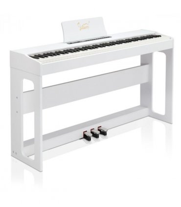 Glarry GDP-104 88 Keys Full Weighted Keyboards Digital Piano with Furniture Stand, Power Adapter, Triple Pedals, Headphone, for All Experience Levels White