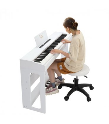 Glarry GDP-104 88 Keys Full Weighted Keyboards Digital Piano with Furniture Stand, Power Adapter, Triple Pedals, Headphone, for All Experience Levels White