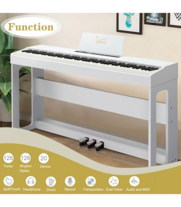 Glarry GDP-104 88 Keys Full Weighted Keyboards Digital Piano with Furniture Stand, Power Adapter, Triple Pedals, Headphone, for All Experience Levels White