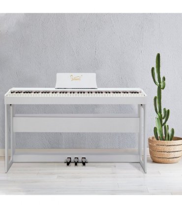 Glarry GDP-104 88 Keys Full Weighted Keyboards Digital Piano with Furniture Stand, Power Adapter, Triple Pedals, Headphone, for All Experience Levels White