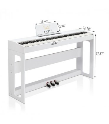 Glarry GDP-104 88 Keys Full Weighted Keyboards Digital Piano with Furniture Stand, Power Adapter, Triple Pedals, Headphone, for All Experience Levels White