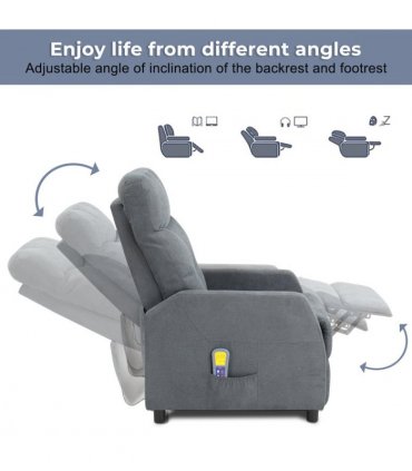 Fabric With 6-Point Massage Heating Function Recliner Light Gray