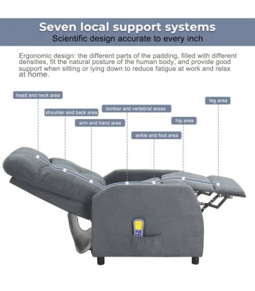 Fabric With 6-Point Massage Heating Function Recliner Light Gray