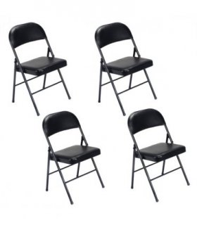 【Old Code：33457557】4pcs Elegant Foldable Iron & PVC Chairs for Convention & Exhibition Black
