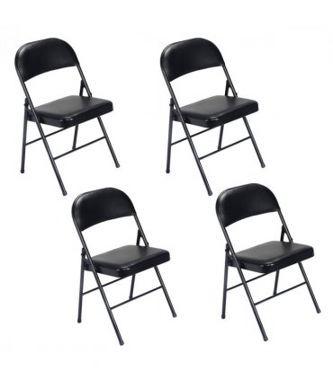 【Old Code：33457557】4pcs Elegant Foldable Iron & PVC Chairs for Convention & Exhibition Black