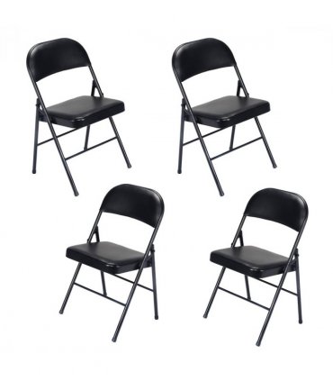 【Old Code：33457557】4pcs Elegant Foldable Iron & PVC Chairs for Convention & Exhibition Black