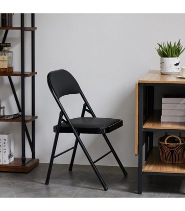 【Old Code：33457557】4pcs Elegant Foldable Iron & PVC Chairs for Convention & Exhibition Black