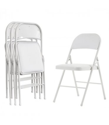 【Old Code：33292149】4pcs Elegant Foldable Iron & PVC Chairs for Convention & Exhibition White