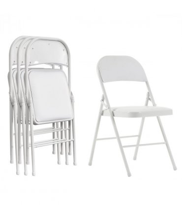 【Old Code：33292149】4pcs Elegant Foldable Iron & PVC Chairs for Convention & Exhibition White