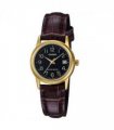 Casio Ladies Dated Analogue Designer Black Dial Brown Leather Strap Watch