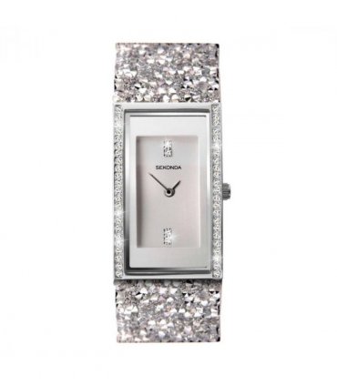 Sekonda Seksy Ladies Bling Rectangular Silver Dial & silver stone Stainless Steel Bracelet Strap Watch