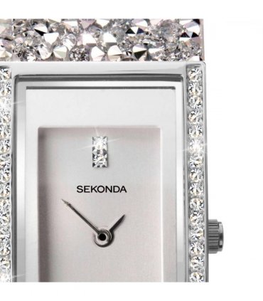 Sekonda Seksy Ladies Bling Rectangular Silver Dial & silver stone Stainless Steel Bracelet Strap Watch