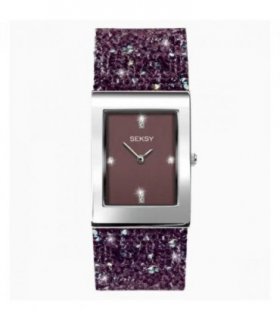 Sekonda Seksy Ladies Bling Rectangular Purple Dial & Purple stone Stainless Steel Bracelet Strap Watch