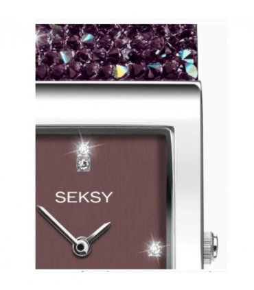 Sekonda Seksy Ladies Bling Rectangular Purple Dial & Purple stone Stainless Steel Bracelet Strap Watch