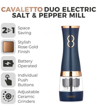 Tower Electric Salt and Pepper Mill Battery Ceramic Grinders Blue
