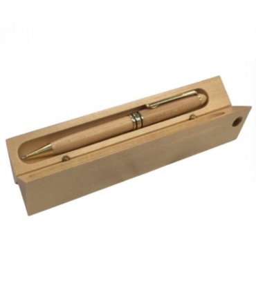 Imperial Wooden Light Brown Gold Trim Ball Pen With Handmade Triangle Wooden Box IMP309 - CLEARANCE MIGHT NEEDS RE-REFILL