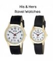 Ravel Mens Gilt Day/Date  Faux Leather Strap Watch + Ravel Womens Gilt Day/Date  Faux Leather Strap Watch R0706.19.1+R0706.19.2