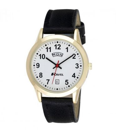 Ravel Mens Gilt Day/Date  Faux Leather Strap Watch + Ravel Womens Gilt Day/Date  Faux Leather Strap Watch R0706.19.1+R0706.19.2