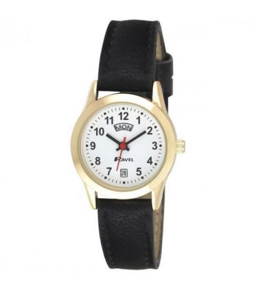 Ravel Mens Gilt Day/Date  Faux Leather Strap Watch + Ravel Womens Gilt Day/Date  Faux Leather Strap Watch R0706.19.1+R0706.19.2