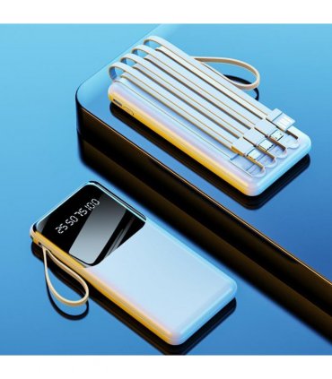 WYEFLUX 10000mAh Portable Power Bank with Built-In Cables and LED Lights