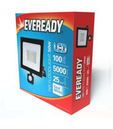 Eveready 50W IP44 LED PIR Floodlight - 5,000 Lumen - 4,000K (Cool White)