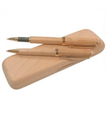 Imperial Wooden Laight Brown Gold Trim 2 Ball Pens With Handmade Wooden Box Gift Set IMP310R - CLEARANCE MIGHT NEEDS RE-REFILL