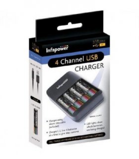 Infapower 4 Channel USB Home Battery Charger + 4 x AA 1300mAh Batteries