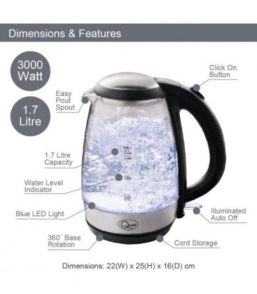 Quest 1.7L Fast Boil Glass Kettle 3Kw ct of 6
