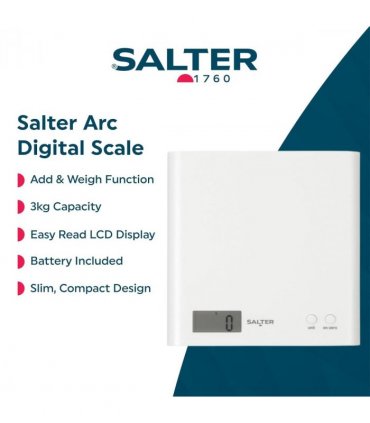 Salter Arc Scale White Electronic Kitchen Food Scale 3Kg