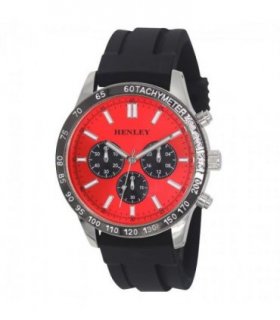 Henley Mens Polished Sports Silicone Watch Silver/Red H02223.10