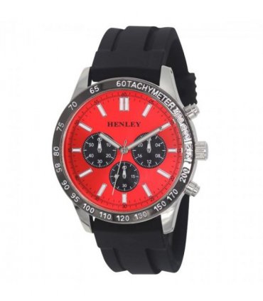 Henley Mens Polished Sports Silicone Watch Silver/Red H02223.10