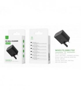 Woox MX0173 UK Folding Pin Type-C 45W PD Wall Charger, Black