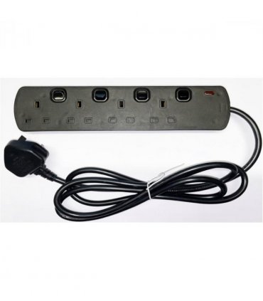 PowerPlus 4 way 2m Switched Extension Lead with Surge Protection Black