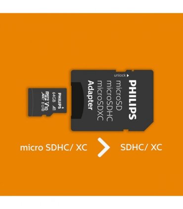 Philips - Micro SDHC 64 GB Class 10 Memory Card + Adapter