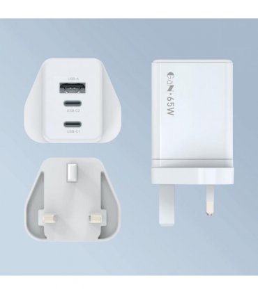WYEFLUX 65W Power Adapter With Dual USB-C & One USB-A Ports