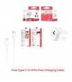 Ven-Dens Dual Port 20w Fast Charger With Fast Charging Type C to 8pin Cable Free