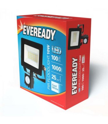 Eveready 10W IP44 LED PIR Floodlight - 1000 Lumen - 4,000K (Cool White)