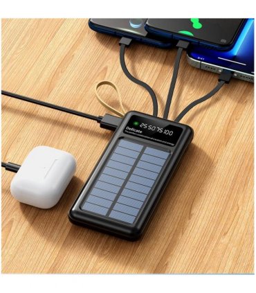 WYEFLUX 10000mAh Portable LED Light & Power Bank with Built-In Cables (USB, USB-C and 8-Pin)